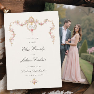 Save The Date Mariage de photo rose Château français de jardin v