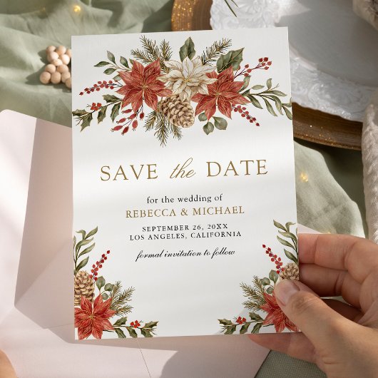 Save The Date Mariage de photos de Noël en or rouge