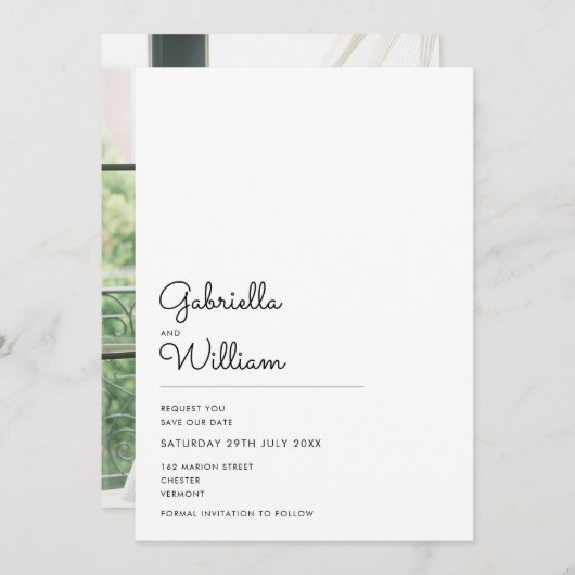 Save The Date Mariage de photos de script minimal Modifier la da (Devant / Derrière)