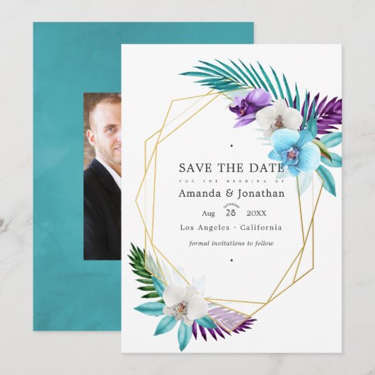Save The Date Mariage de photos d'orchidées tropicales géométriq (Devant / Derrière)
