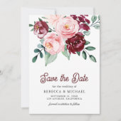 Save The Date Mariage de photos florales de Bourgogne rose (Devant)