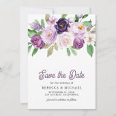 Save The Date Mariage de photos florales violet rustique (Devant)