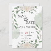 Save The Date Mariage de pinceau vert et blanc (Devant)
