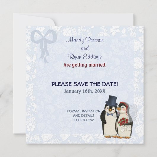 Save The Date Mariage de pingouin - Enregistrer la date (Devant)