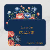 Save The Date Mariage de pivoine Navy et Orange (Devant / Derrière)