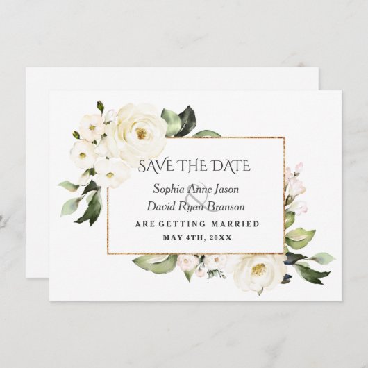 Save The Date Mariage de pivoines roses blanches en fleurs (Devant / Derrière)