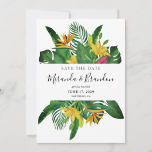 Save The Date Mariage de plage à cadre blanc Feuille tropical