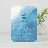 Save The Date Mariage de plage à l'aquarelle bleu marine et blan (Debout devant)