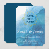 Save The Date Mariage de plage à l'aquarelle bleu marine et blan (Devant / Derrière)