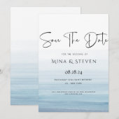 Save The Date Mariage de plage à l'aquarelle moderne (Devant / Derrière)