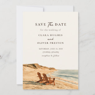 Save The Date Mariage de plage aux deux chaises à l'heure dorée