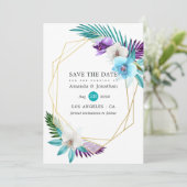 Save The Date Mariage de plage aux orchidées tropicales géométri (Debout devant)