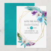 Save The Date Mariage de plage aux orchidées tropicales géométri (Devant / Derrière)