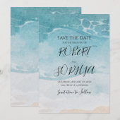 Save The Date Mariage de plage bleu d'été (Devant / Derrière)