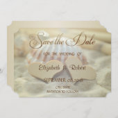 Save The Date Mariage De Plage, Coquillage, Coeurs De Bois Écono (Devant / Derrière)