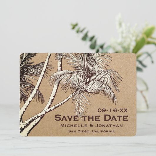 Save The Date Mariage de plage de palmiers tropicaux (Debout devant)