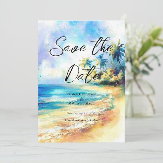 Save The Date Mariage de plage Destination Unique (Debout devant)