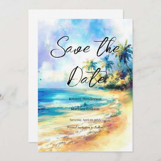 Save The Date Mariage de plage Destination Unique (Devant / Derrière)