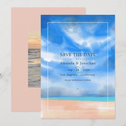 Save The Date Mariage de plage d'été à l'aquarelle Photo Enregis (Devant / Derrière)