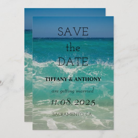Save The Date Mariage de plage d'été moderne (Devant / Derrière)