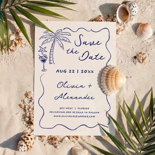 Save The Date Mariage de plage doodlé main côtière