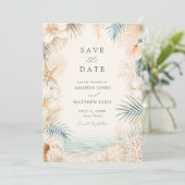 Save The Date Mariage de plage élégant à rayures côtières (Debout devant)