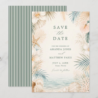 Save The Date Mariage de plage élégant à rayures côtières 