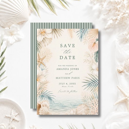 Save The Date Mariage de plage élégant à rayures côtières