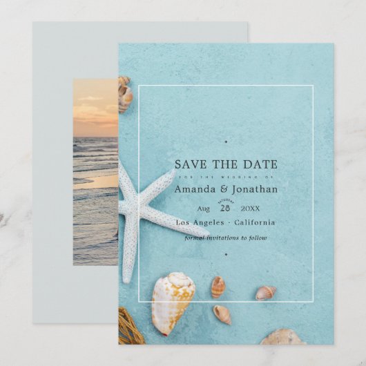 Save The Date Mariage de plage estival à ne pas manquer (Devant / Derrière)