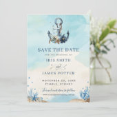 Save The Date Mariage de plage moderne à l'ancre nautique chic (Debout devant)