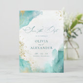 Save The Date Mariage de plage moderne abstrait sarcelle or phot (Debout devant)