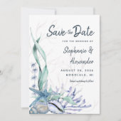Save The Date Mariage de plage moderne aquarelle bleu (Devant)