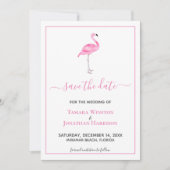 Save The Date Mariage de plage moderne au flamant rose tropical (Devant)