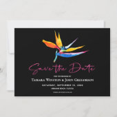 Save The Date Mariage de plage moderne Dark Tropical Bird Paradi (Devant)