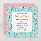 Save The Date Mariage de plage moderne Flamant rose bleu rose (Devant / Derrière)