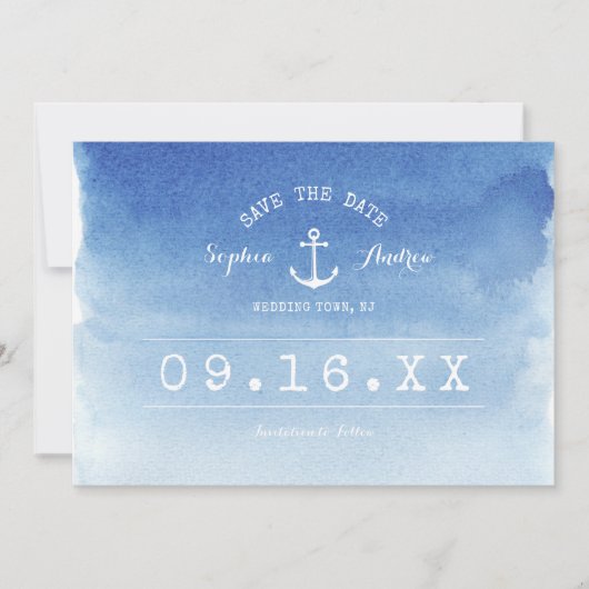 Save The Date Mariage de plage nautique aquarelle enregistrer la (Devant)