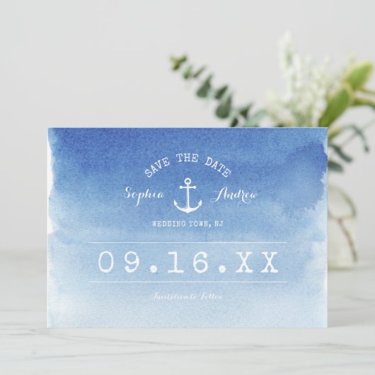 Save The Date Mariage de plage nautique aquarelle enregistrer la (Debout devant)