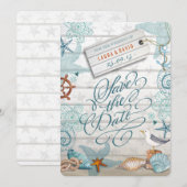 Save The Date Mariage de plage nautique | Sauvegarder la date (Devant / Derrière)