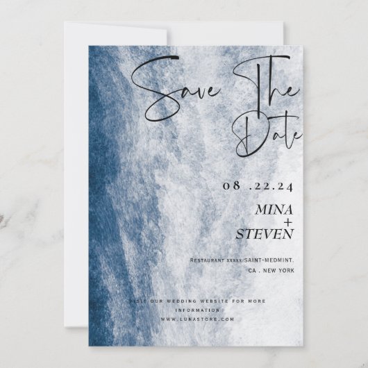 Save The Date Mariage de plage océanique à l'aquarelle bleue (Devant)