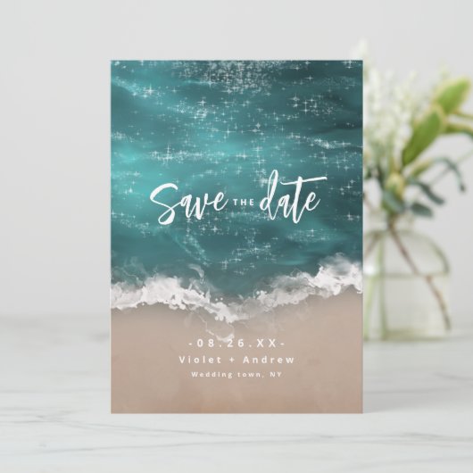 Save The Date mariage de plage océanique Abstraite (Debout devant)