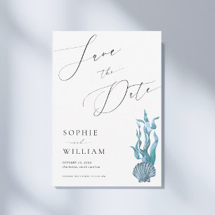 Save The Date Mariage de plage océanique coquillage bleu côtier 
