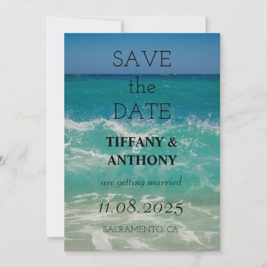 Save The Date Mariage de plage océanique d'été moderne (Devant)