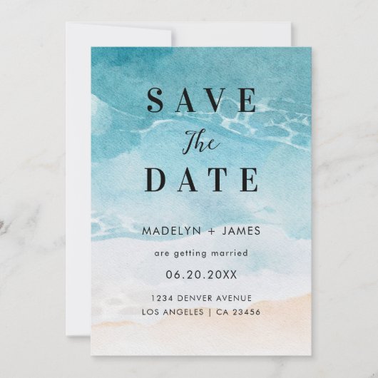 Save The Date Mariage de plage océanique d'été moderne (Devant)