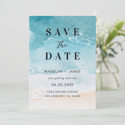Save The Date Mariage de plage océanique moderne d'été (Debout devant)