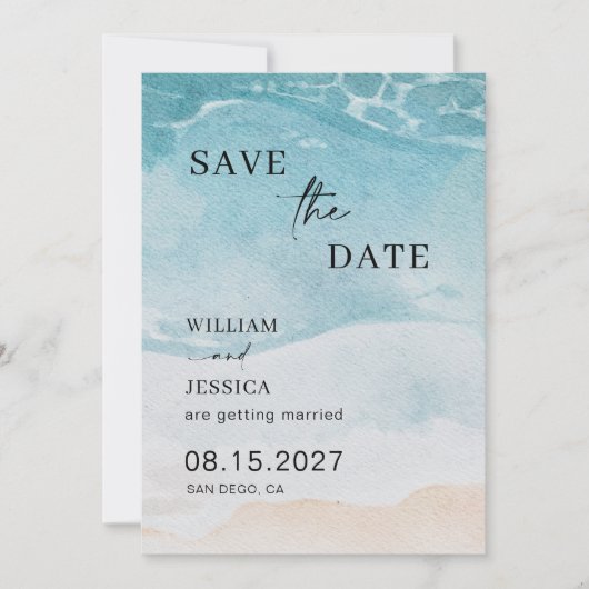 Save The Date Mariage de plage océanique moderne en été Save The (Devant)
