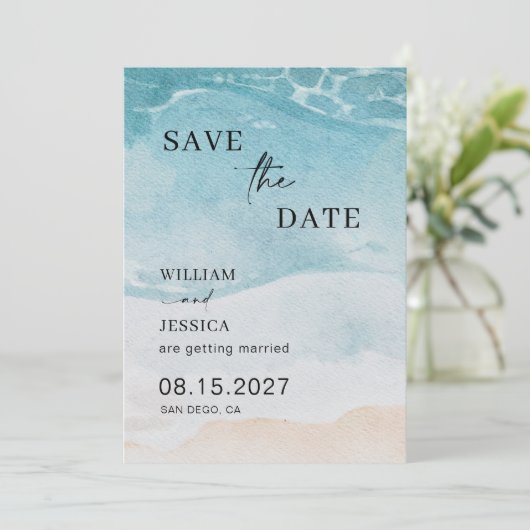 Save The Date Mariage de plage océanique moderne en été Save The (Debout devant)