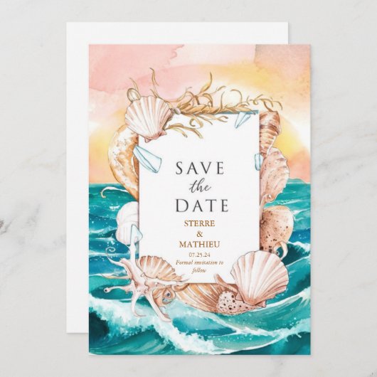 Save The Date Mariage de plage Simple Seashells (Devant / Derrière)