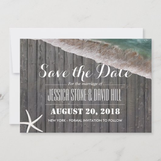 Save The Date Mariage de plage Starfish Wood Enregistrer la date (Devant)