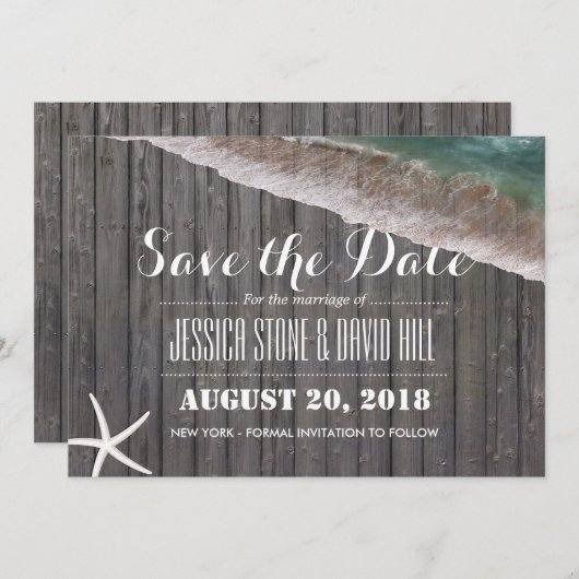 Save The Date Mariage de plage Starfish Wood Enregistrer la date (Devant / Derrière)