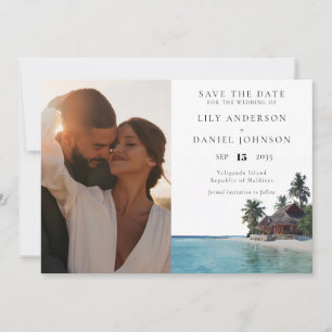 Save The Date Mariage de plage tropical à l'aquarelle avec photo
